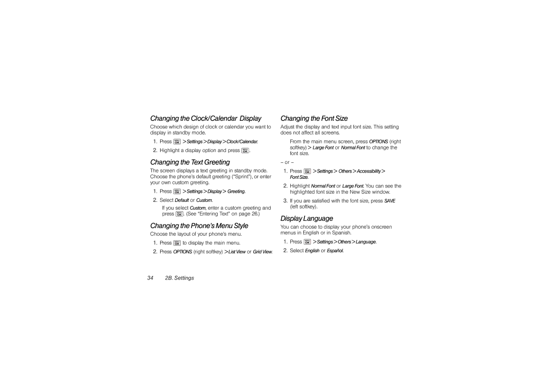 Sony SCP3810 manual Changing the Clock/Calendar Display, Changing the Text Greeting, Changing the Phone’s Menu Style 