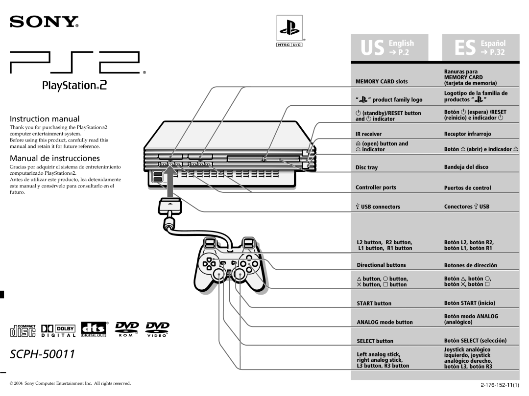 Sony SCPH-50011 instruction manual L3 button, R3 button Ranuras para, Logotipo de la familia de productos 