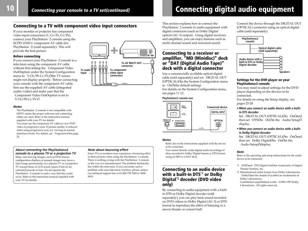 Sony SCPH-50011 Connecting your console to a TV set, Connecting to a TV with component video input connectors 