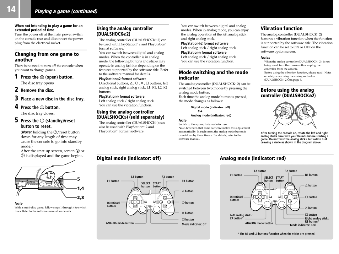 Sony SCPH-50011 instruction manual Playing a game, Changing from one game to another, Mode switching and the mode indicator 