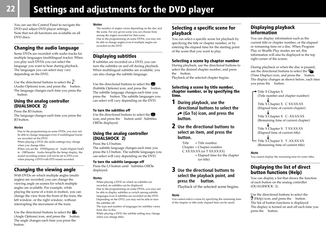 Sony SCPH-50011 Settings and adjustments for the DVD player, Changing the audio language, Changing the viewing angle 