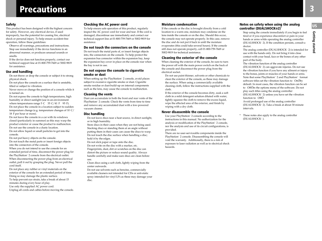 Sony SCPH-50011 instruction manual Precautions 