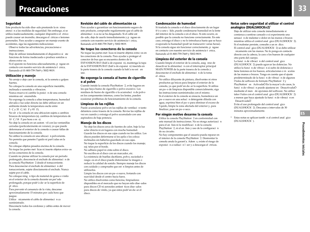 Sony SCPH-50011 instruction manual Precauciones 