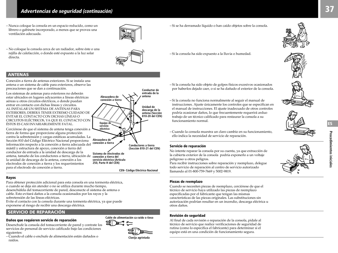 Sony SCPH-50011 instruction manual Advertencias de seguridad continuación 