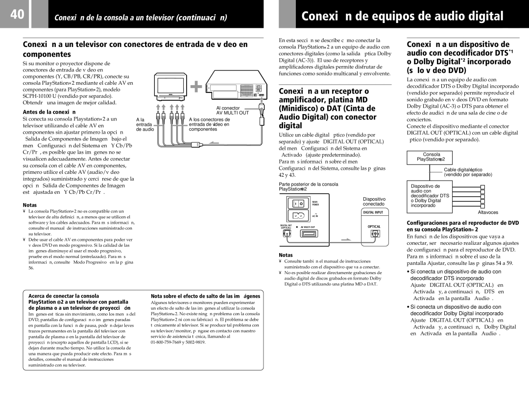 Sony SCPH-50011 Dolby Digital incorporado sólo vídeo DVD, Conexión a un dispositivo de audio con decodificador DTS*1 