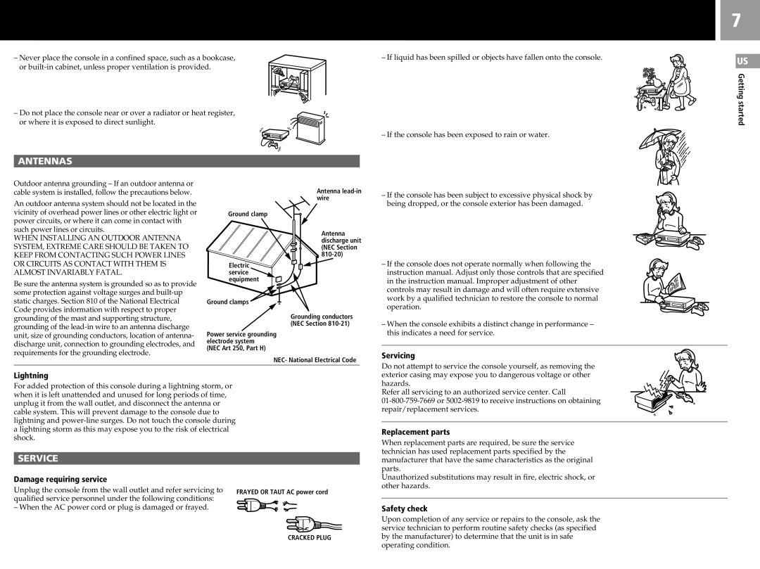 Sony SCPH-50011 instruction manual Servicing Lightning, Damage requiring service, Replacement parts, Safety check 