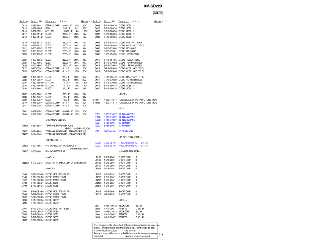 Sony SD22X Terminal Board 3P+FUSE, High Level Input, PIN, Connector 3P, Diode UDZSTE-174.7B, Diode MM3Z15VT1 