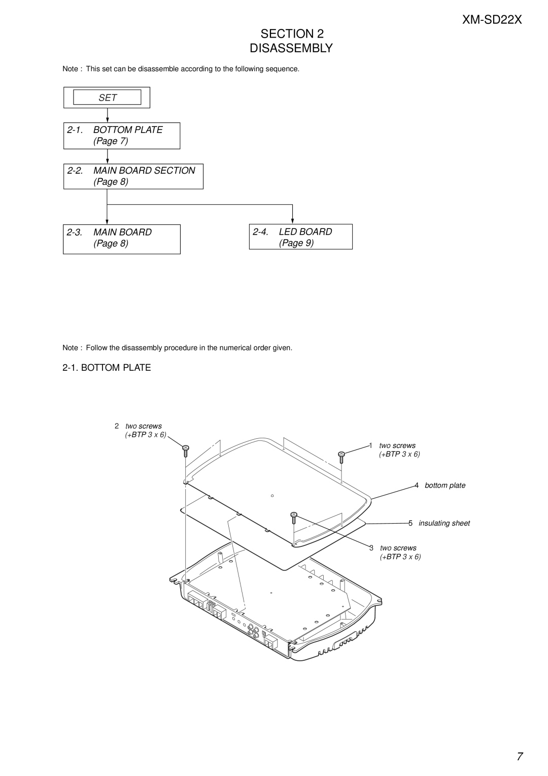 Sony service manual XM-SD22X Section Disassembly, Bottom Plate 