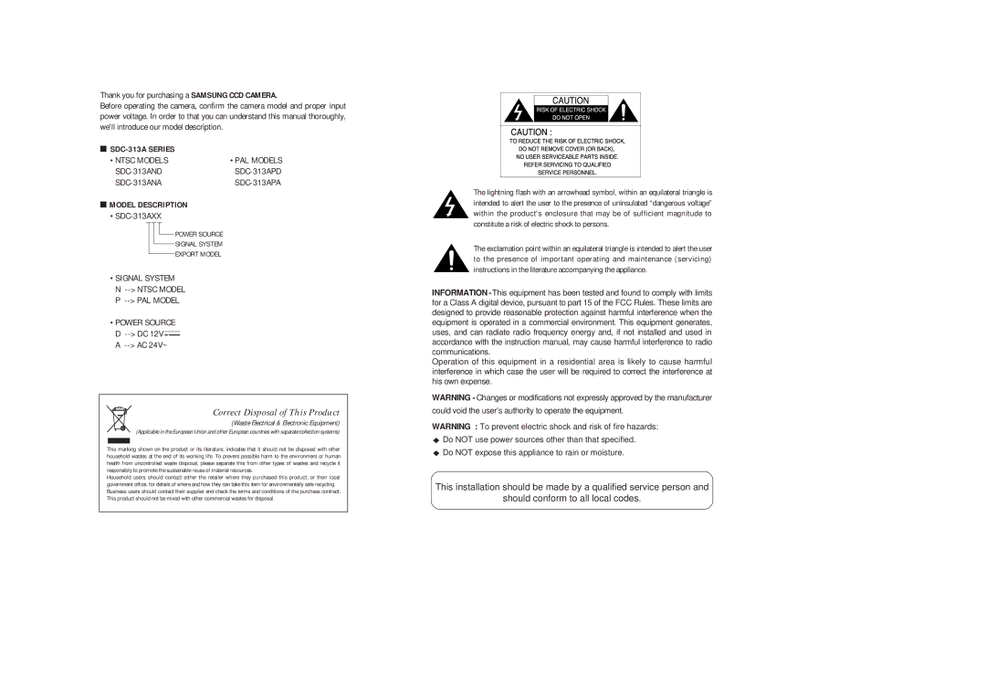 Sony SDC-313A instruction manual Correct Disposal of This Product 