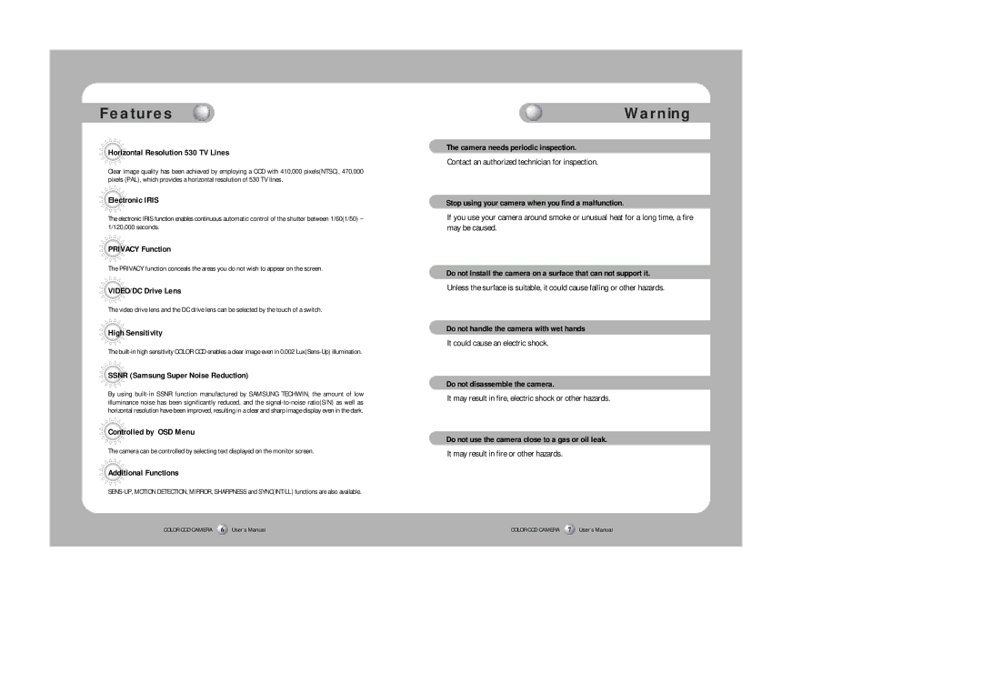 Sony SDC-313A instruction manual Features, Horizontal Resolution 530 TV Lines 