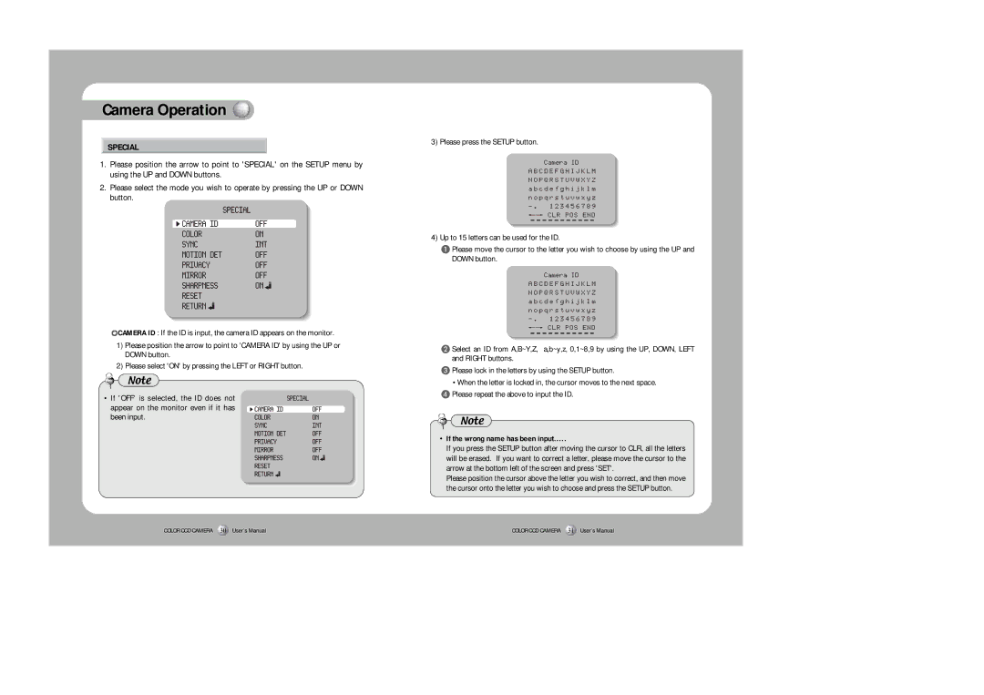 Sony SDC-415 SERIES instruction manual Special, If the wrong name has been input 