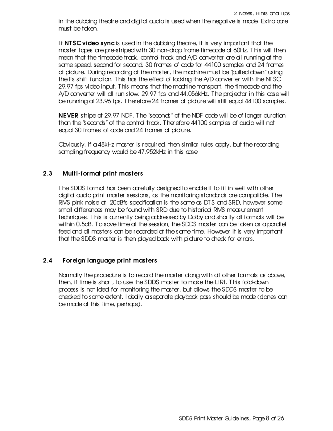 Sony SDDS Print Master manual Sdds Print Master Guidelines, Page 8 