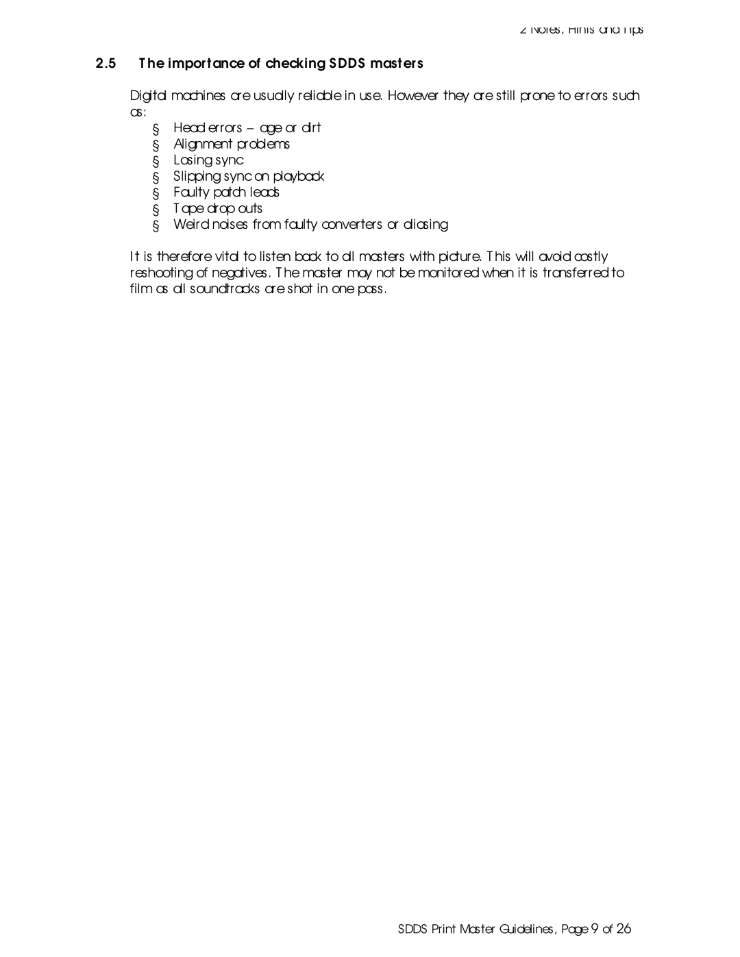 Sony SDDS Print Master manual Sdds Print Master Guidelines, Page 9 