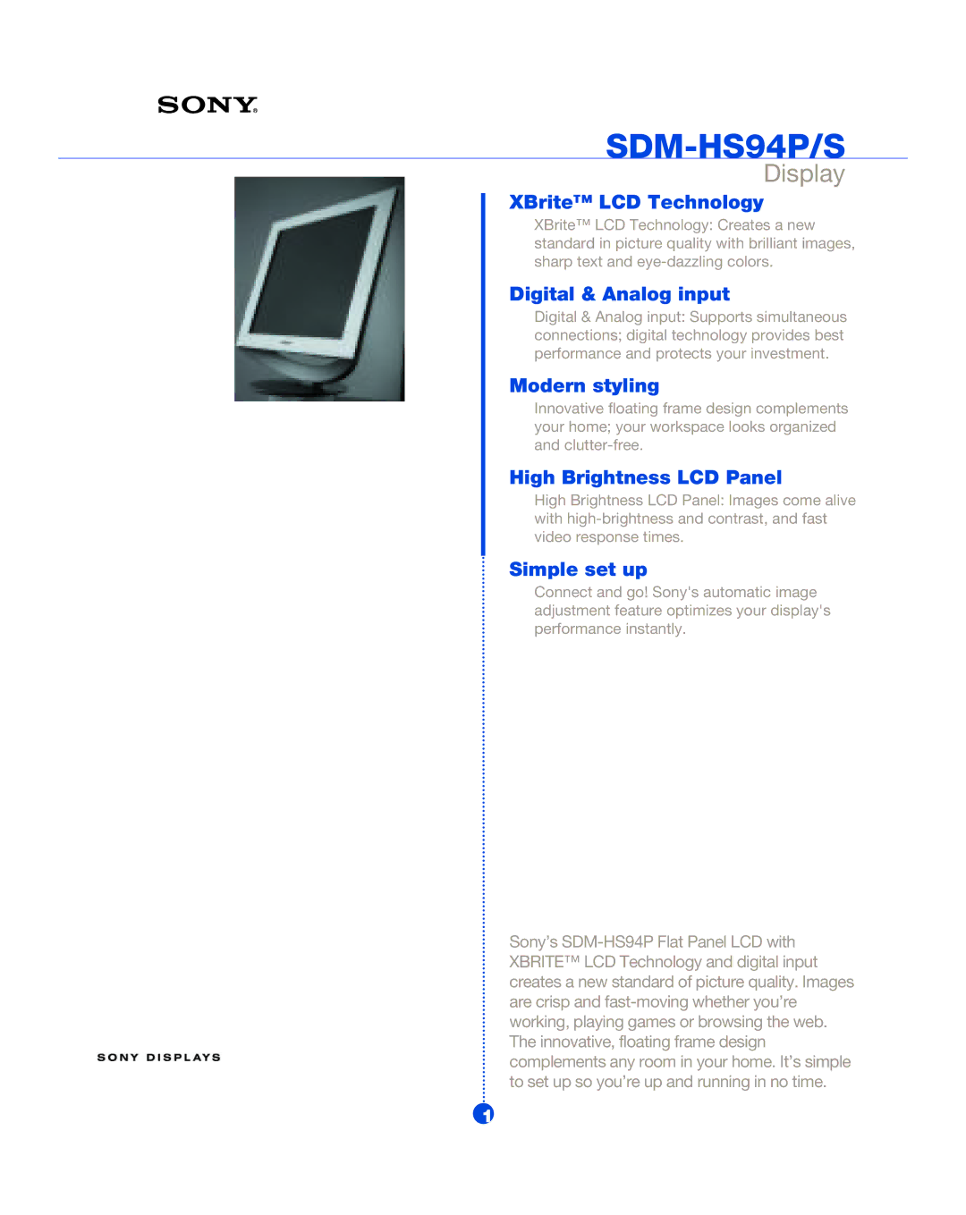 Sony manual SDM-HS94P/S, Display 