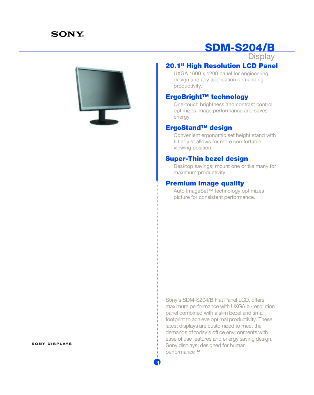 Sony SDM-S204/B manual Display 