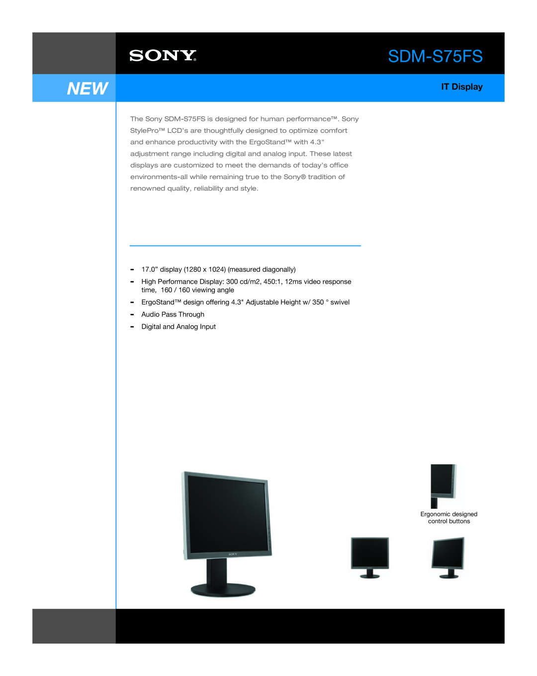 Sony SDM-S75FS manual IT Display 