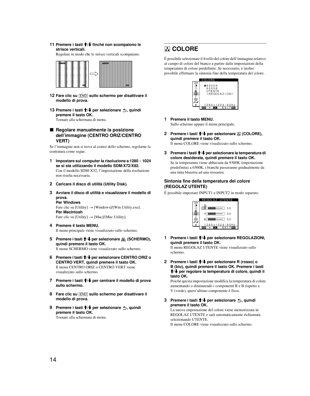 Sony SDM-X52 manual Colore, Sintonia fine della temperatura del colore 