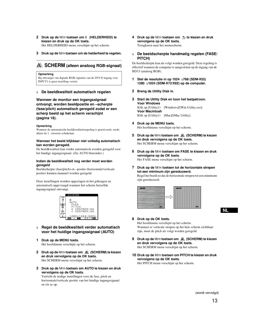 Sony SDM-X52 manual Scherm alleen analoog RGB-signaal, De beeldkwaliteit automatisch regelen 