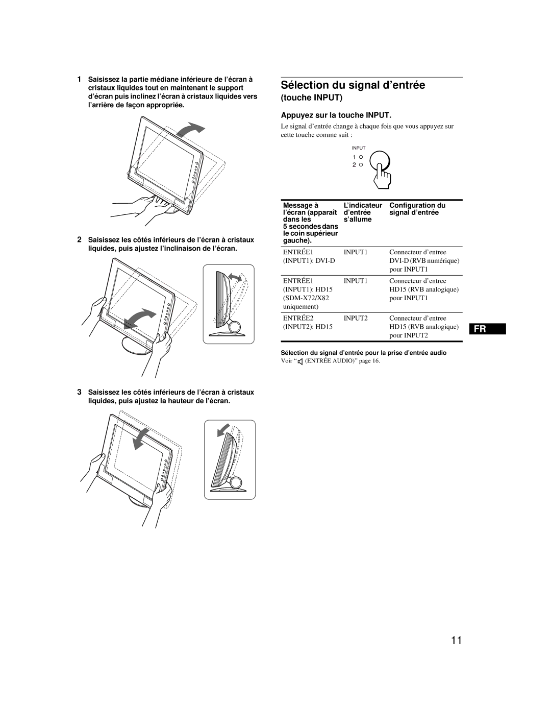 Sony SDM-X52 manual Sélection du signal d’entrée, Touche Input, Appuyez sur la touche Input 