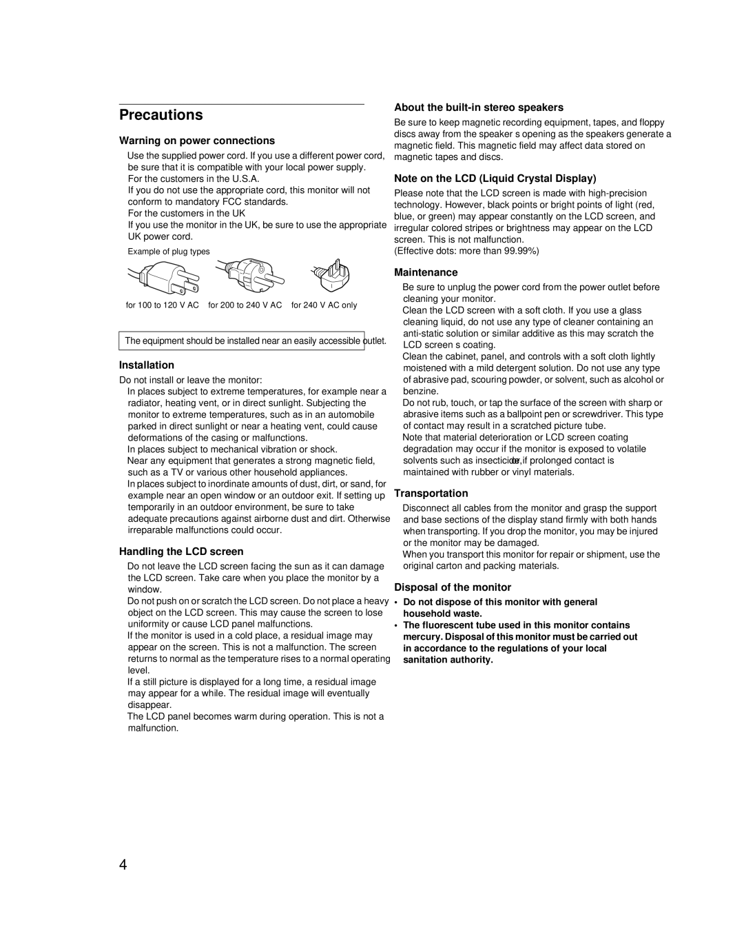 Sony SDM-X52 manual Precautions 