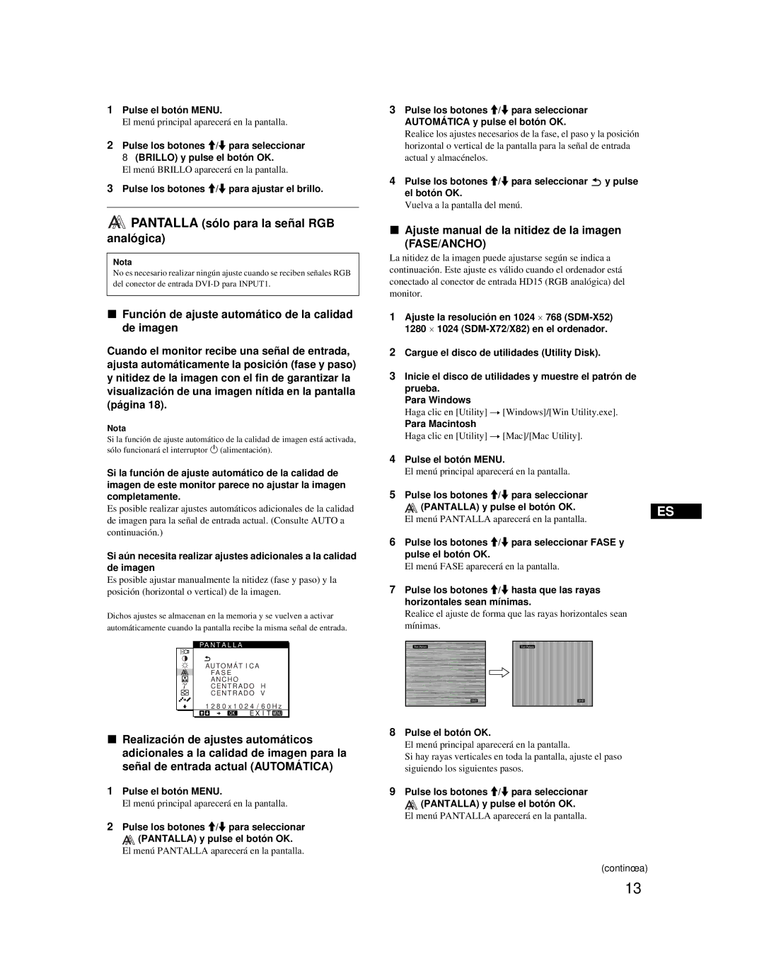 Sony SDM-X52 manual Pantalla sólo para la señal RGB analógica, Función de ajuste automático de la calidad de imagen 