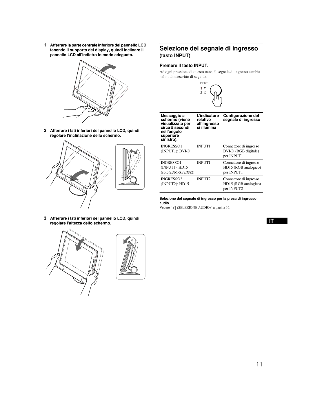 Sony SDM-X52 manual Selezione del segnale di ingresso, Tasto Input, Premere il tasto Input 