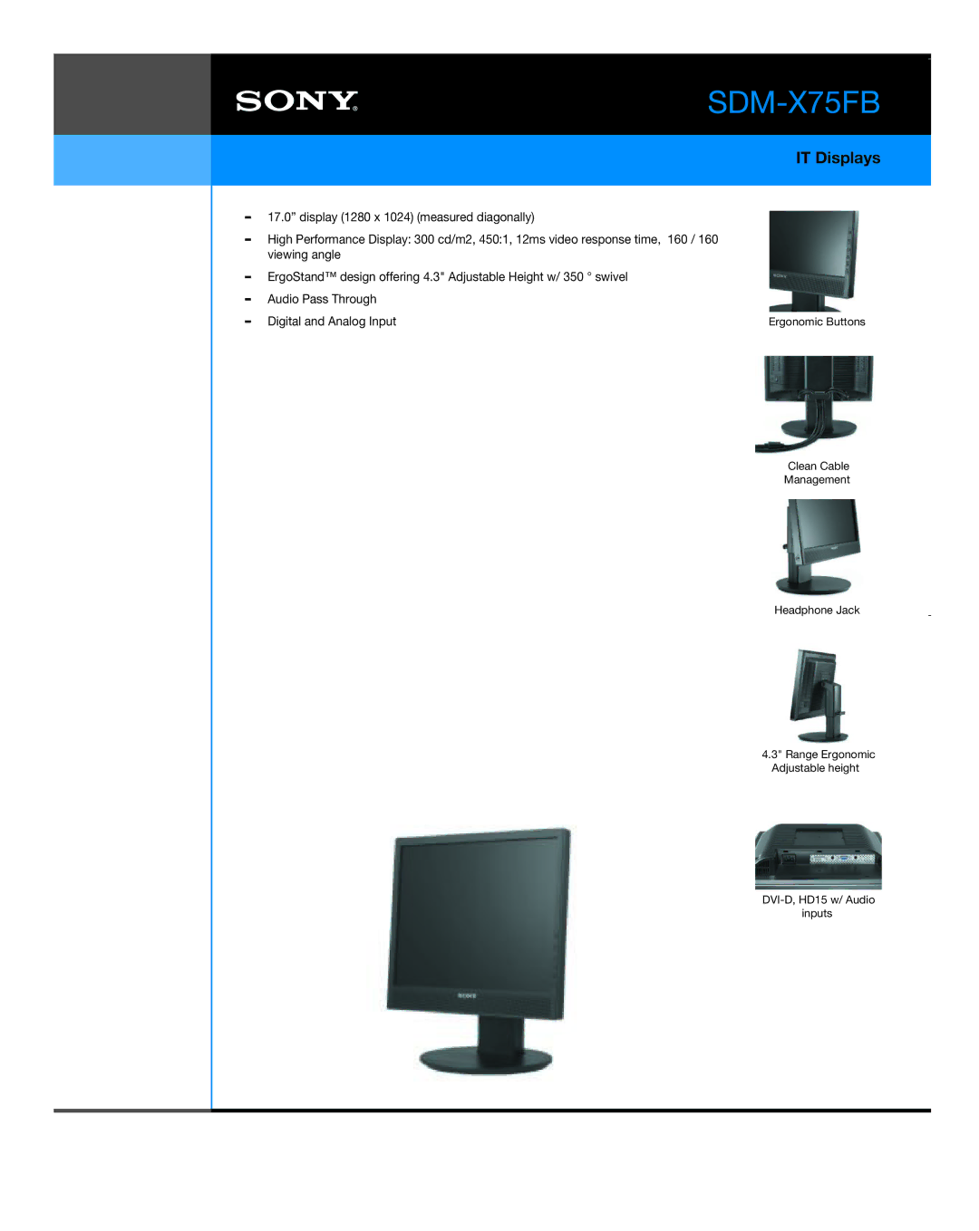 Sony SDM-X75FB manual IT Displays 