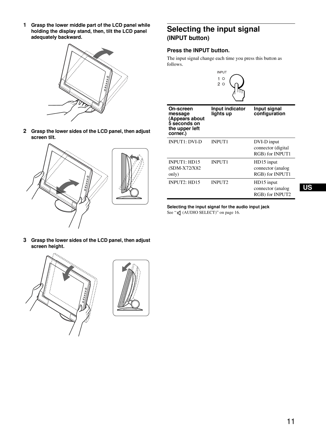 Sony SDM-X52, SDM-X72, SDM-X82 manual Selecting the input signal, Press the Input button 