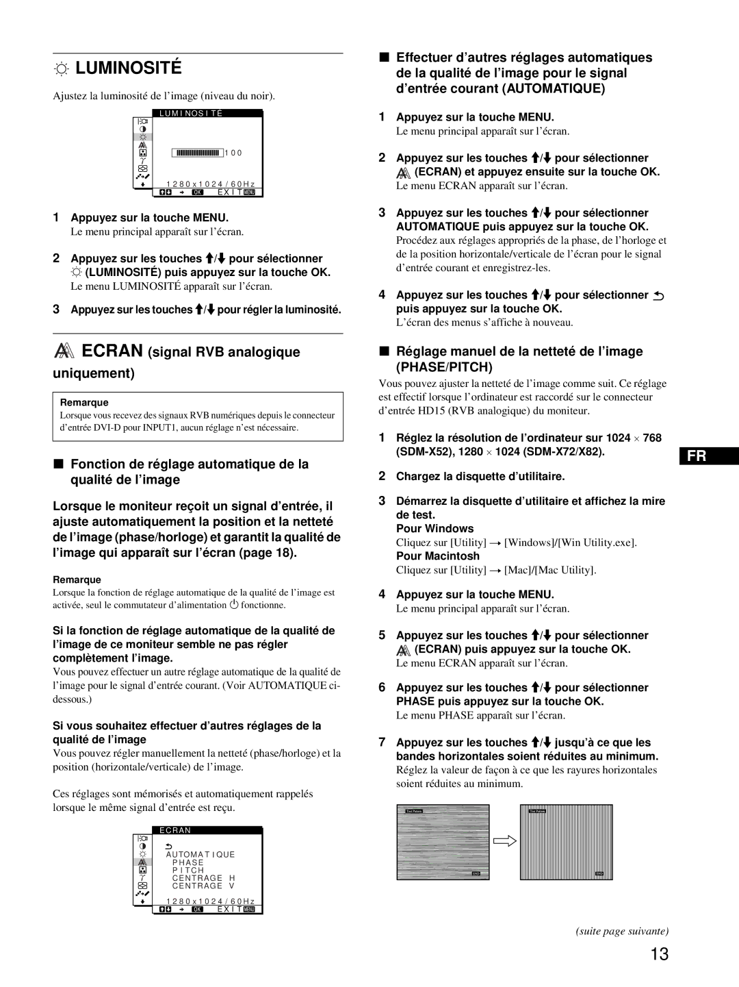 Sony SDM-X52, SDM-X72, SDM-X82 Luminosité, Ecran signal RVB analogique Uniquement, Réglage manuel de la netteté de l’image 