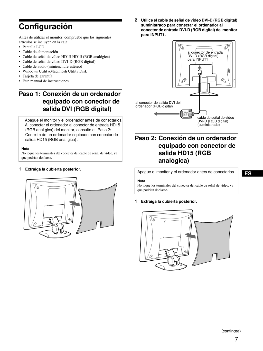 Sony SDM-X52, SDM-X72, SDM-X82 manual Configuración, Extraiga la cubierta posterior, Nota 