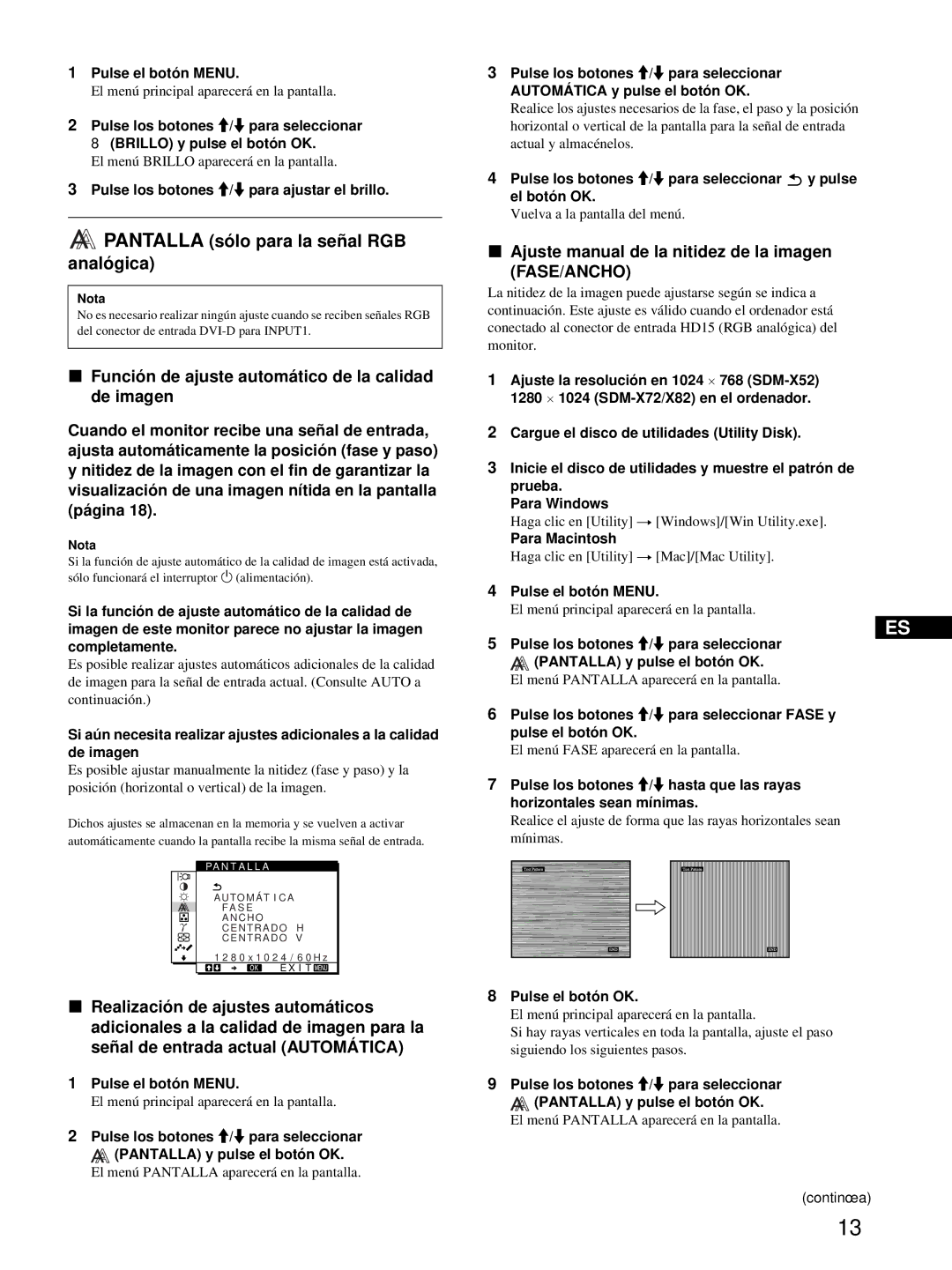 Sony SDM-X82, SDM-X72 manual Pantalla sólo para la señal RGB analógica, Función de ajuste automático de la calidad de imagen 