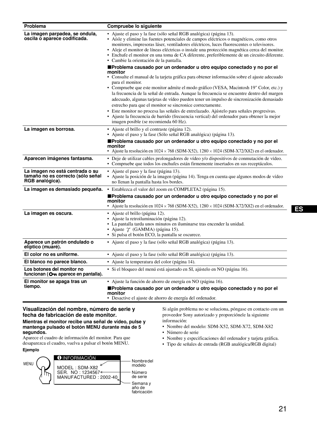 Sony SDM-X52, SDM-X72, SDM-X82 manual Oscila o aparece codificada, La imagen es borrosa, Aparecen imágenes fantasma 