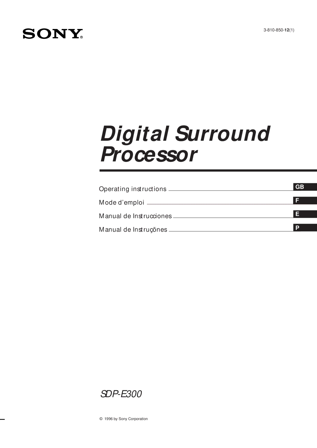 Sony SDP-E300 operating instructions Digital Surround Processor 