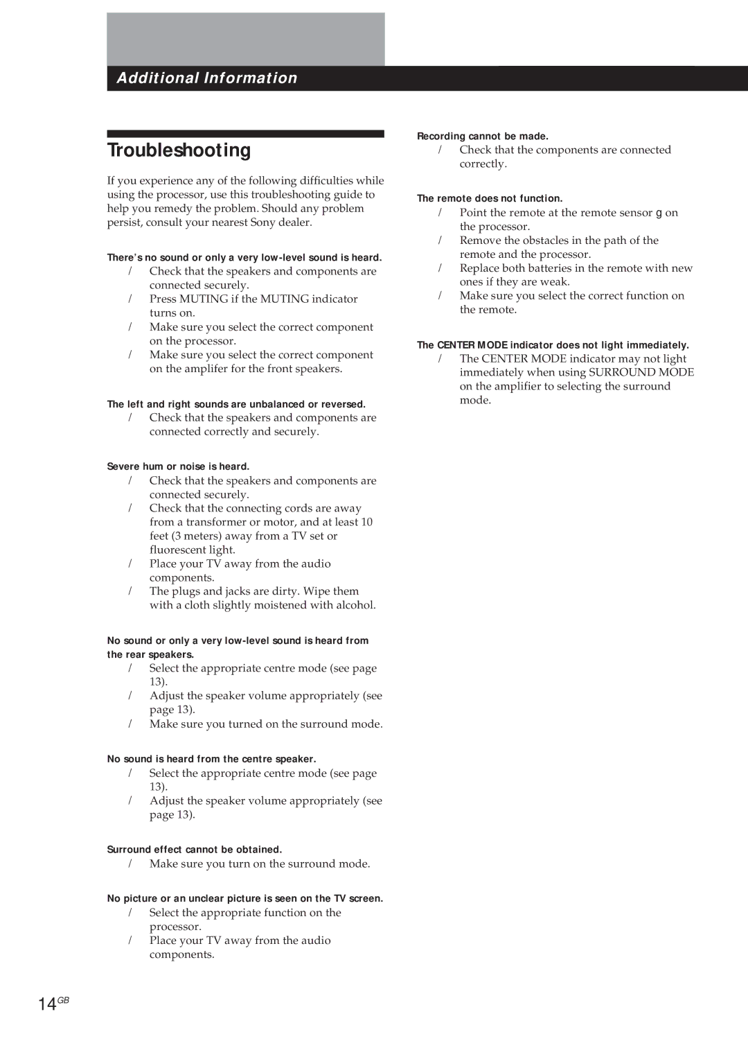 Sony SDP-E300 operating instructions Troubleshooting, 14GB 