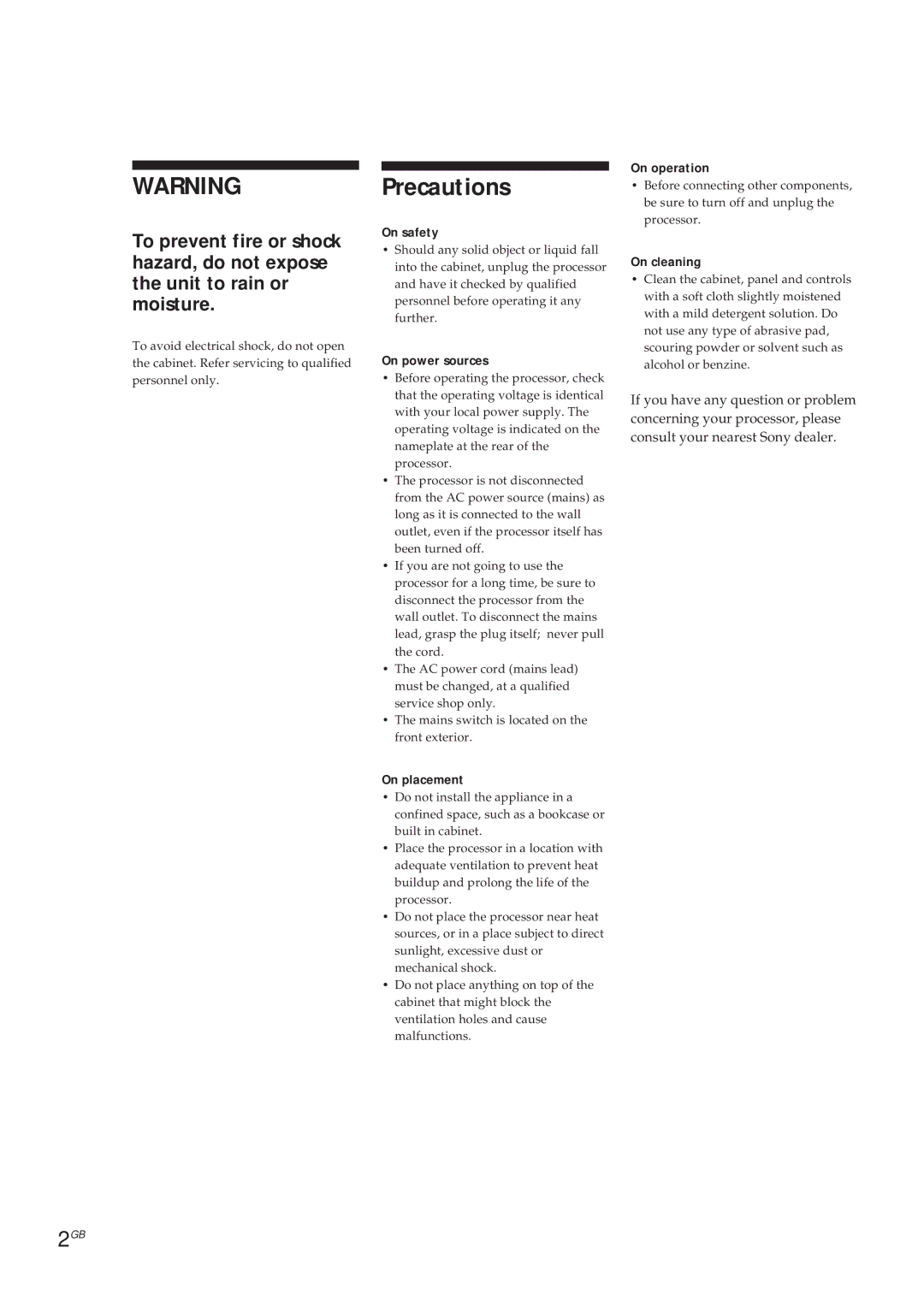 Sony SDP-E300 operating instructions Precautions 