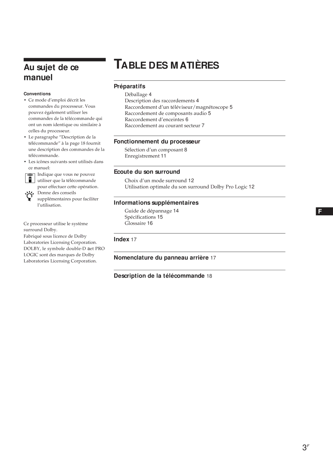 Sony SDP-E300 Au sujet de ce manuel, Préparatifs, Fonctionnement du processeur, Ecoute du son surround 