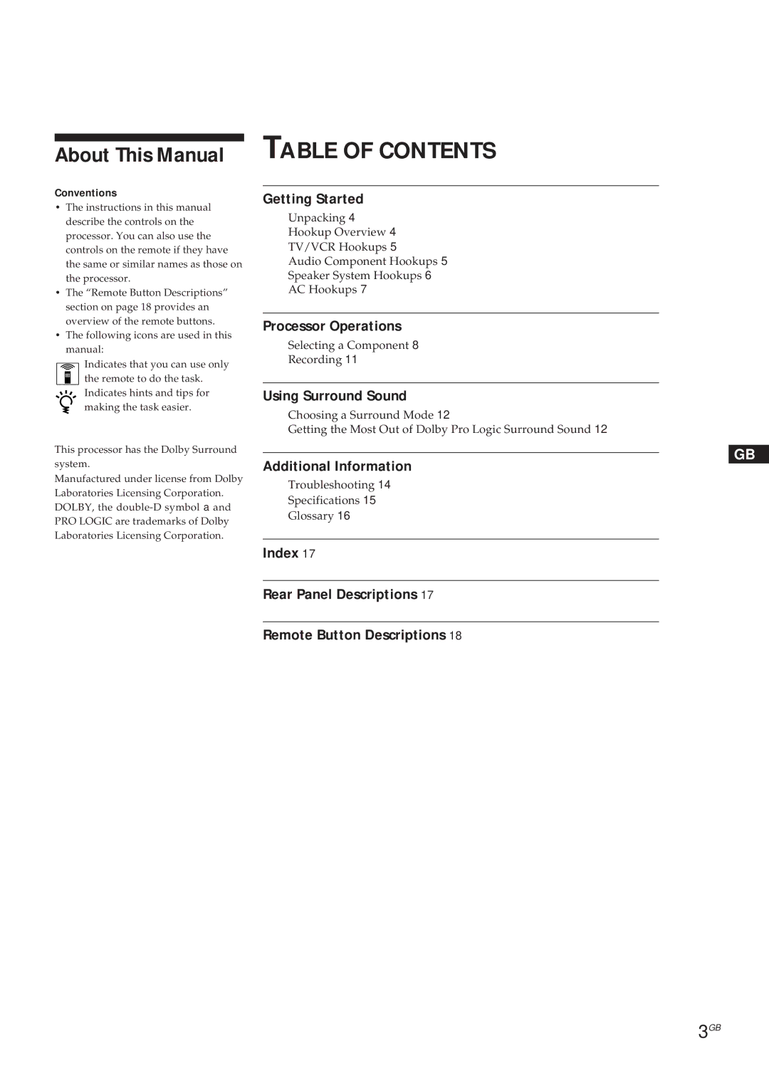 Sony SDP-E300 operating instructions Table of Contents 