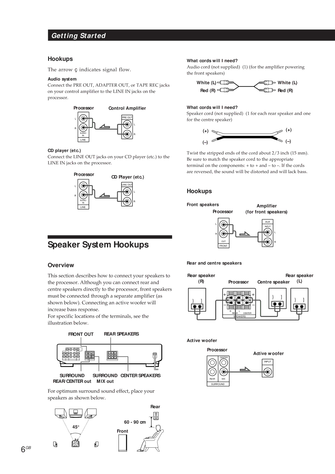 Sony SDP-E300 operating instructions Speaker System Hookups, Audio system, CD player etc, Active woofer 