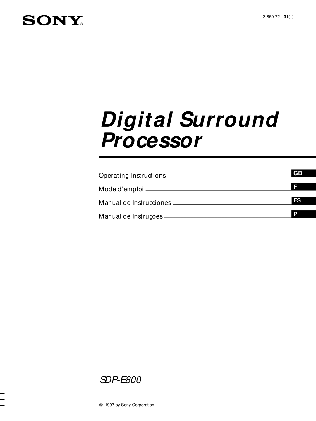 Sony SDP-E800 operating instructions Digital Surround Processor 