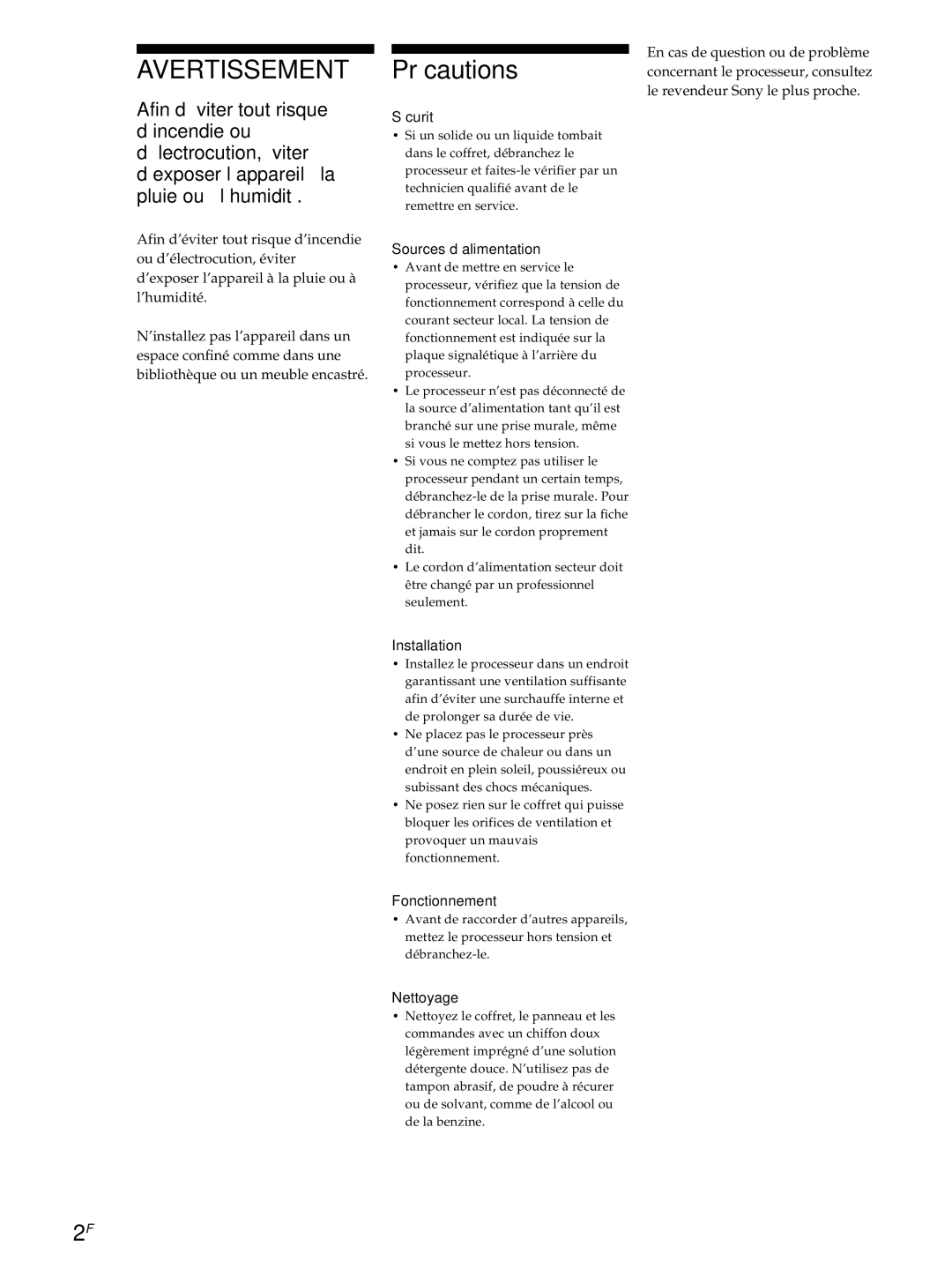 Sony SDP-E800 operating instructions Précautions 