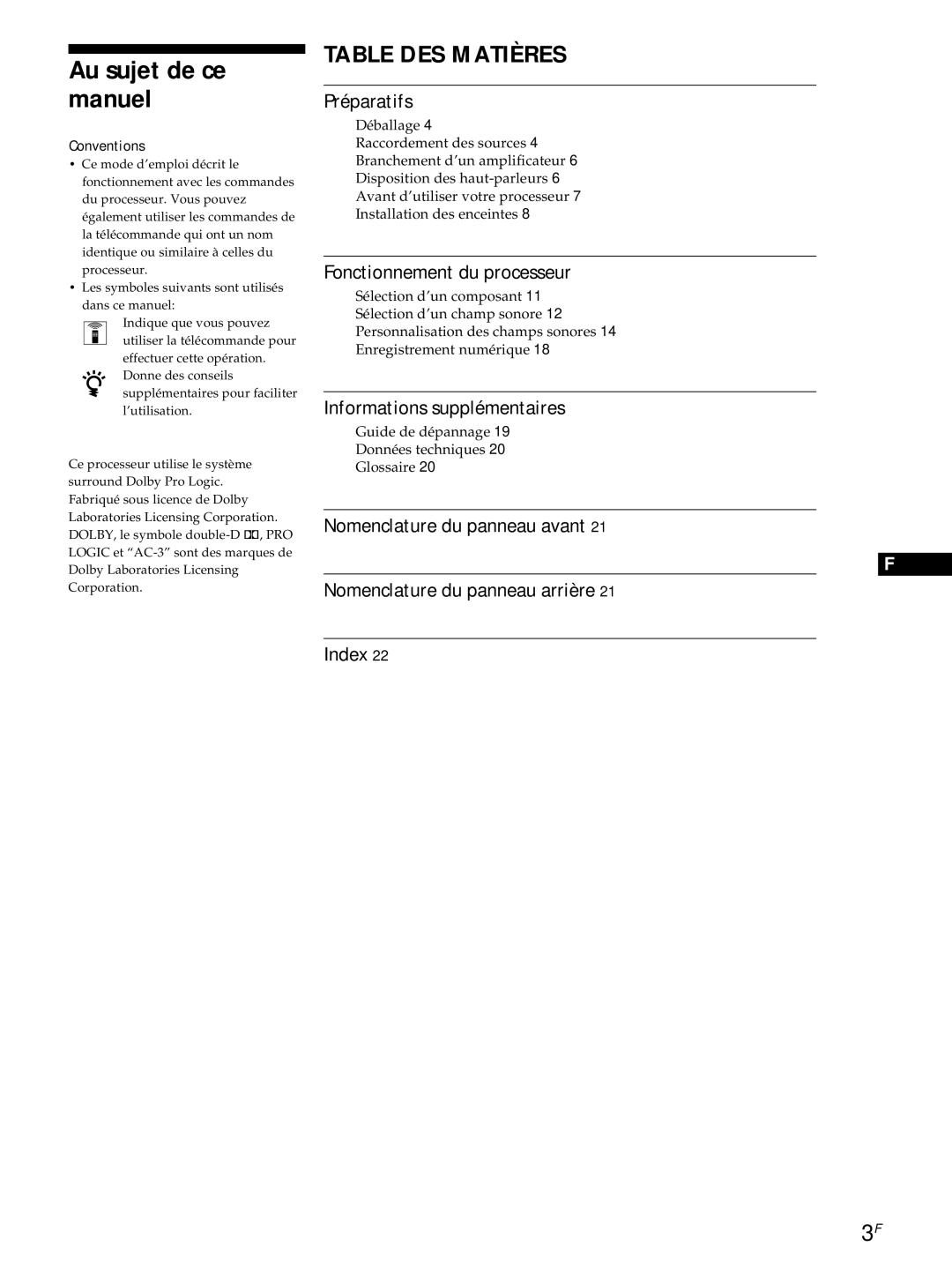 Sony SDP-E800 Au sujet de ce manuel, Préparatifs, Fonctionnement du processeur, Informations supplémentaires 