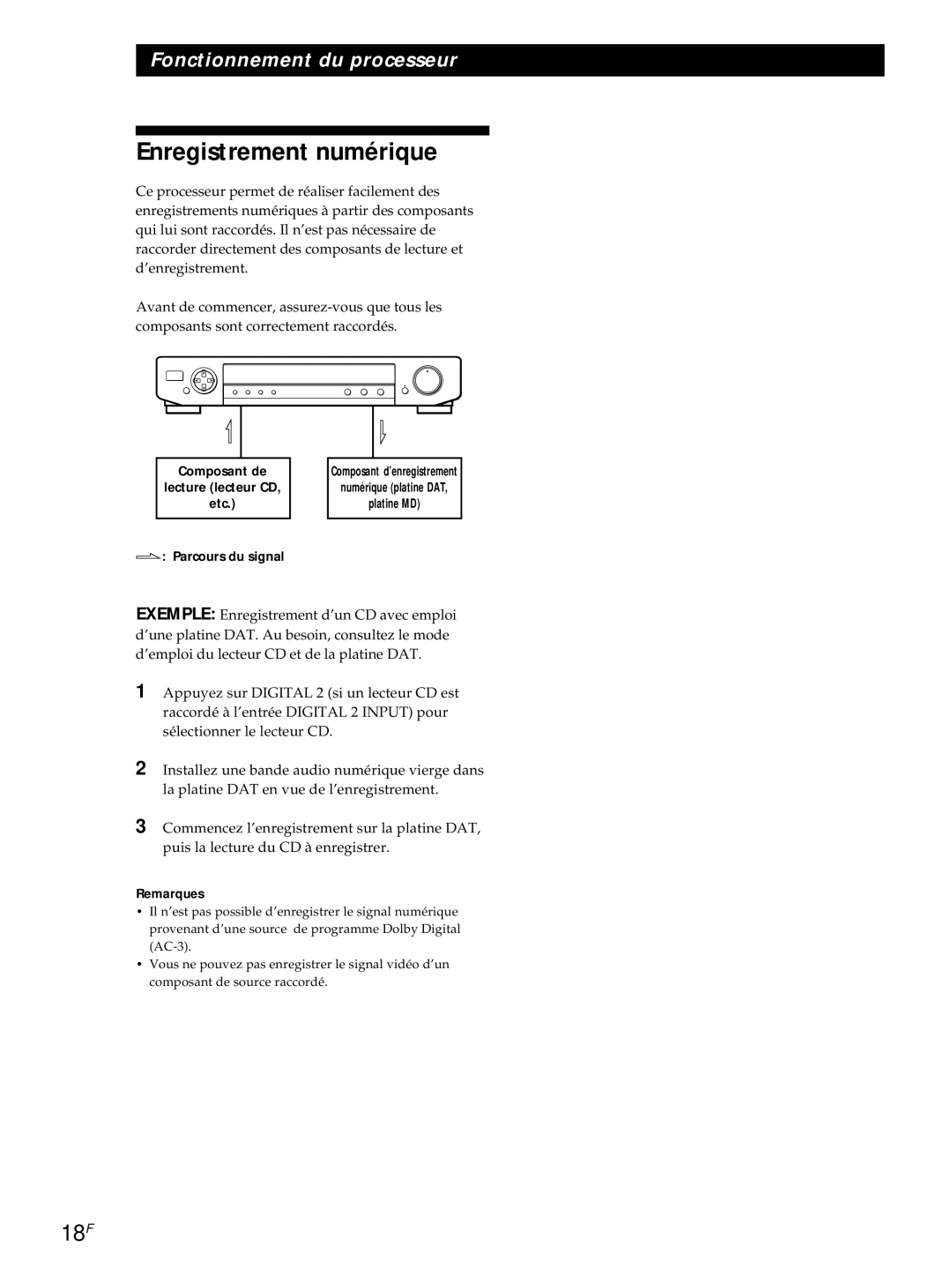 Sony SDP-E800 operating instructions Enregistrement numérique, 18F 