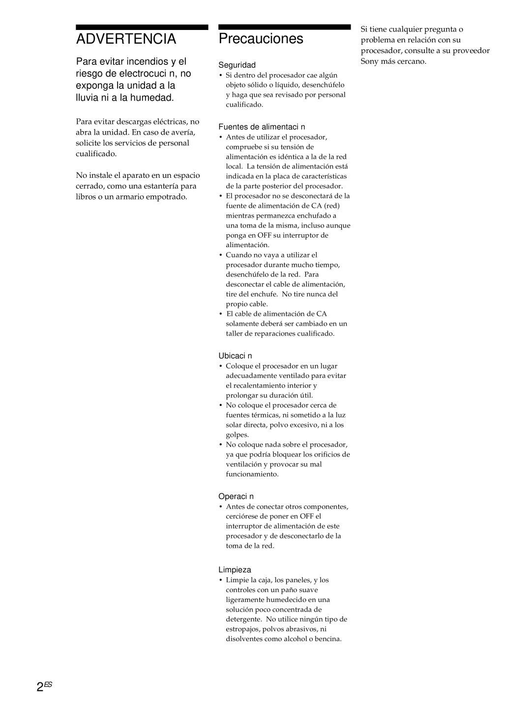 Sony SDP-E800 operating instructions Precauciones 