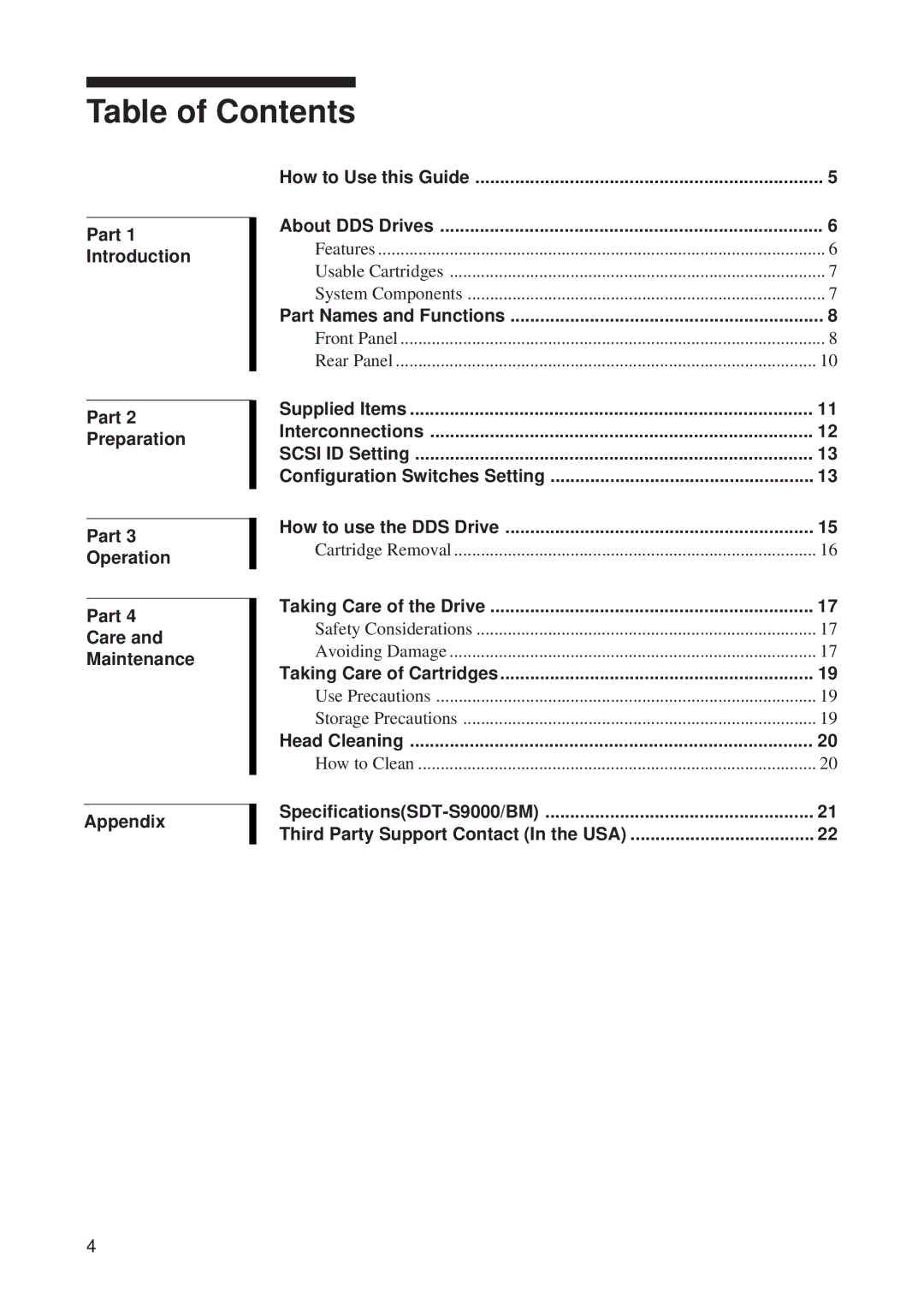 Sony SDT-S9000/BM manual Table of Contents 