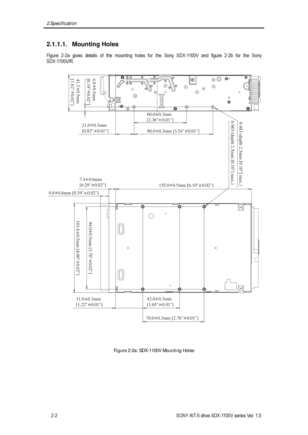 Sony SDX-1100V/R manual Mounting Holes 