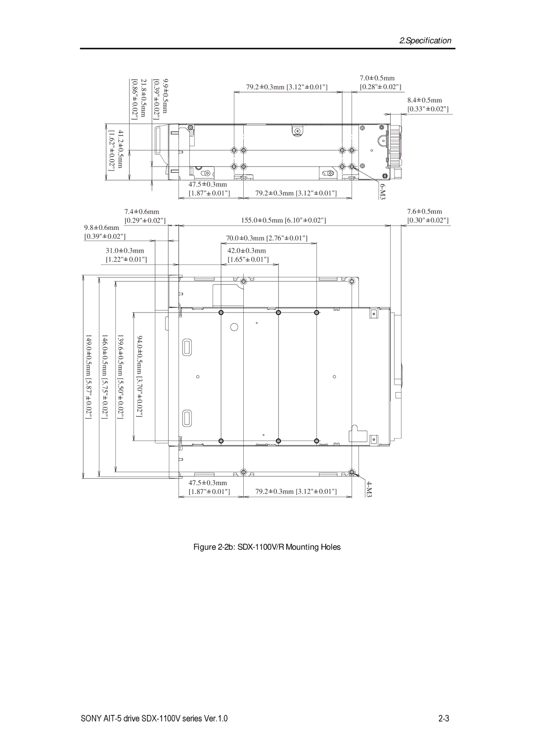 Sony manual 2b SDX-1100V/R Mounting Holes 