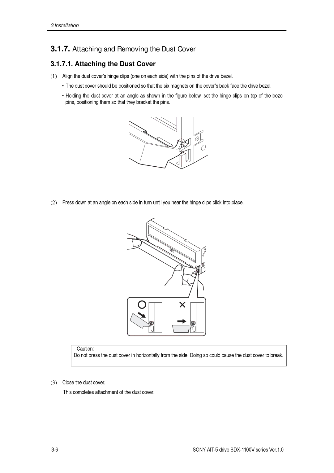 Sony SDX-1100V/R manual Attaching and Removing the Dust Cover, Attaching the Dust Cover 