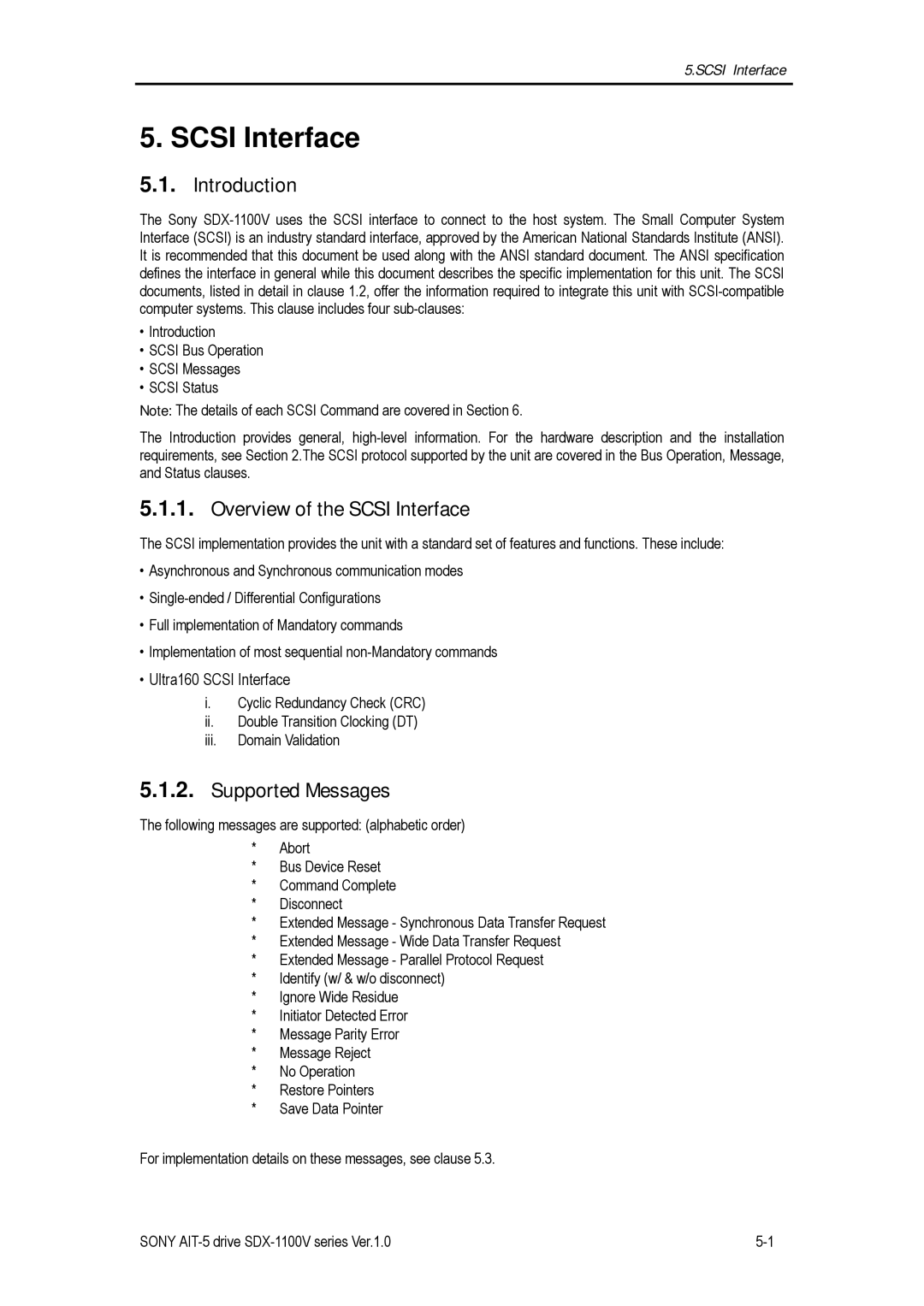 Sony SDX-1100V/R manual Introduction, Overview of the Scsi Interface, Supported Messages 