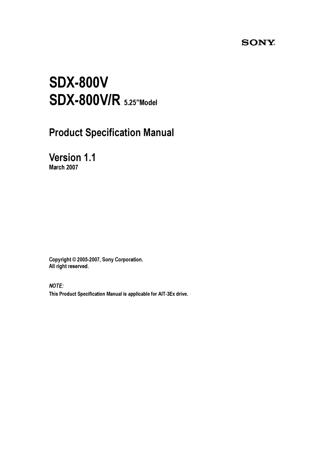 Sony manual SDX-800V SDX-800V/R 5.25Model, March 