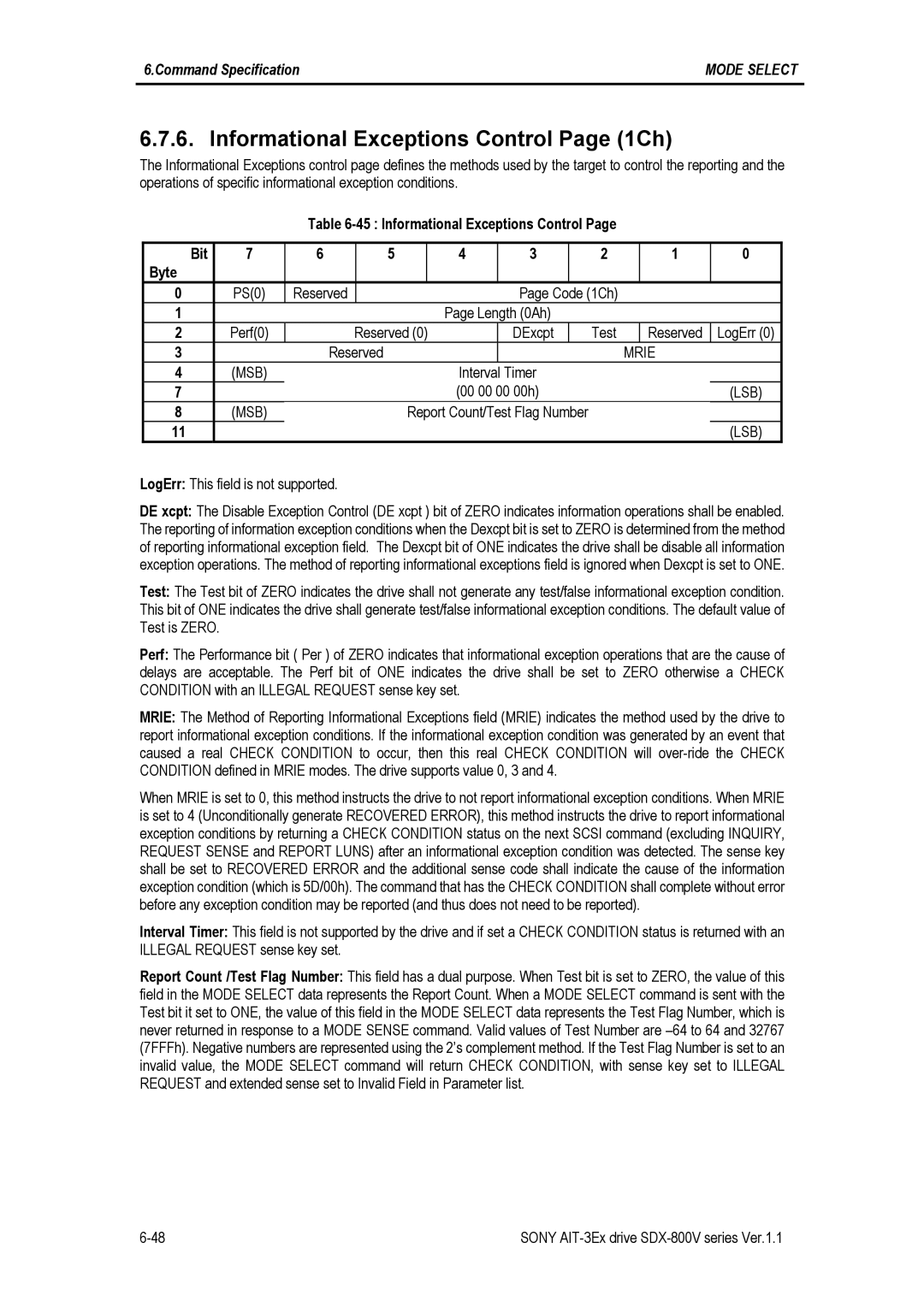 Sony SDX-800V/R manual Informational Exceptions Control Page 1Ch, Mrie MSB 